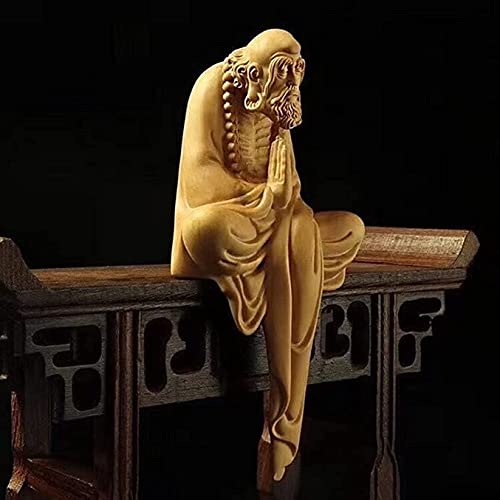 Wooden Meditation Small Statue of Bodhidharma Ancestor, Solid Wood Carving, Modern Art Sculpture, Home Decoration Figurines