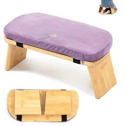 Meditation Bench, Bamboo Meditation Stool, Folding Kneeling Meditation Bench, Seiza Prayer Bench, Prayer Bench with Meditation Cushion, Kneeling Stool (Purple)