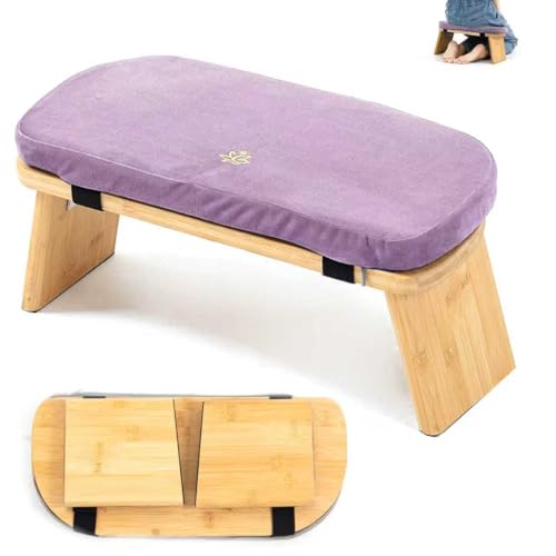 Meditation Bench, Bamboo Meditation Stool, Folding Kneeling Meditation Bench, Seiza Prayer Bench, Prayer Bench with Meditation Cushion, Kneeling Stool (Purple)