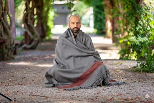 Exotic Meditation Shawl - Large Unisex Prayer Wrap, Oversize Scarf & Versatile Indian Stole Blanket - color: Dark Grey