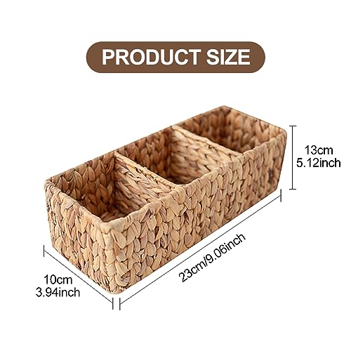 3-Section Wicker Baskets Storage Bin, Water Hyacinth Storage Basket, Handwoven Desk Organizer, Toilet Paper Container, Rectangle Holder for Counter Top Toilet