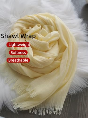 Harewom Lightweight Gauze Linen Feeling Shawl Wraps for Women Beach Summer Scarf for Evening Wedding Dresses - color: Shawl Wraps - Light Yellow