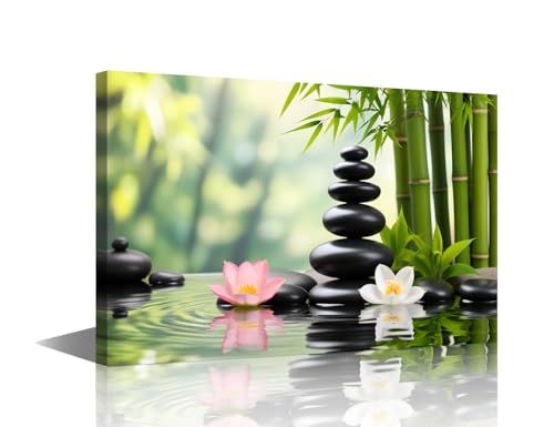 Rebotipy Canvas Wall Art 1 Piece Zen Stones, Bamboo, and Water in a Serene Garden for Wellness and Spa Concepts Painting for Living Room Decor 12x18 inch Framed Ready to Hang - color: Artwork 20, size: 18x12 in
