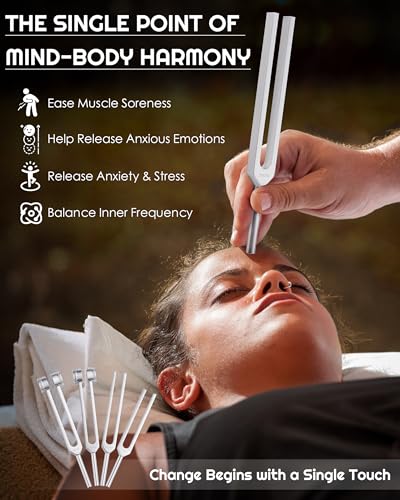 Tuning Forks for Healing Set-128Hz, 136.1Hz, 256Hz, 384Hz Weighted & Unweighted with Activator & Pouch-Complete Sound Therapy Kit for Chakra Balancing, Yoga, Meditation, Stress Relief & Energy Healing