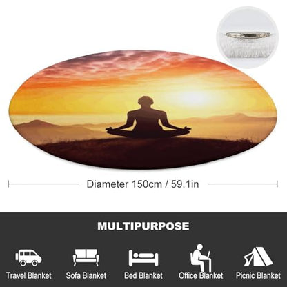 Extra Large Soft Flannel Throw Blanket Yoga Meditation Round Beach Blanket Circular Tapestry Meditation Mat Picnic Rug for Living Room Couch Bed Chair Dorm