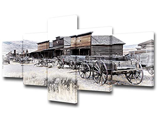 Black and White City Brown Building Framed Canvas Prints Wall Art Decor Historic Landmark Town Pictures Modern Contemporary Artwork Ready to Hang Set of 5 Pieces Home Wall Decor Art - 50"W x 24"H - color: Artwork-14, size: 50"W x 24"H