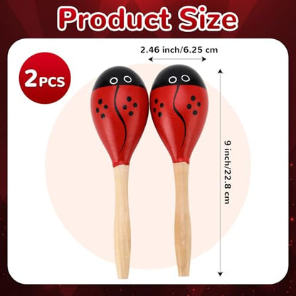 2 Pcs Maracas, 9 Inch Hand Percussion Rattles, Wooden Rumba Shaker Hand Musical Instruments with Clear Rhythm for Music Learning (Red-9 Inch) - color: Red-9 Inch