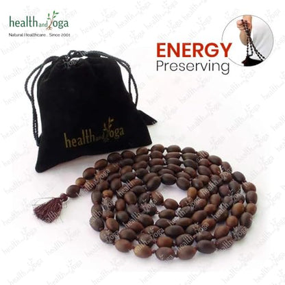 HealthAndYoga™ Lotus Mala Beads with Velvet Pouch (86 cm String, 108+1 Seeds)- Prayer, Meditation, Energy Chakra Balancing, Mantra Japa Recitation for Spiritual Growth – Long Necklace with Large Beads