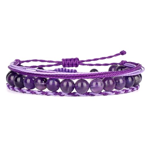 QOGIR Handmade Healing Bracelet,6mm Natural Gem Stone Bracelet rope bracelet - color: Amethyst(Spiritual Awareness), size: 8mm