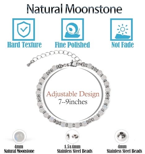 LPBeads Beaded Bracelets for Women Energy Gemstone Charm Jewelry Adjustable Bracelet Gifts for Mom, Daughter, Wife, Friends, Bestie - color: Moonstone