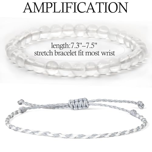 QOGIR 2pcs Handmade Healing Bracelet, Natural Gem Stone Crystal Elastic Bracelet - color: Clear Quartz(Stone of Amplification), size: 6mm