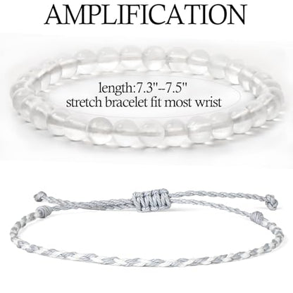 QOGIR 2pcs Handmade Healing Bracelet, Natural Gem Stone Crystal Elastic Bracelet - color: Clear Quartz(Stone of Amplification), size: 6mm