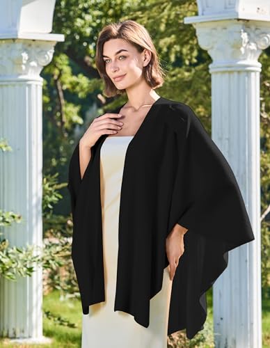 PULI Womens Large Cross Front Poncho Sweater Wrap Topper Knitted Elegant Shawls Cape for Fall Winter - color: 1-black