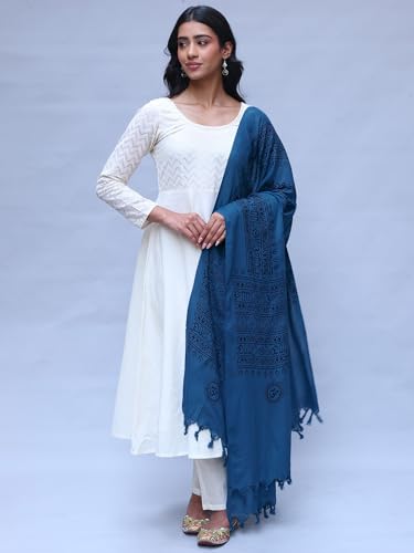 Exotic India Prayer Shawl with Printed Hare Ram Hare Krishna Mantra - PolyCotton - color: Teal