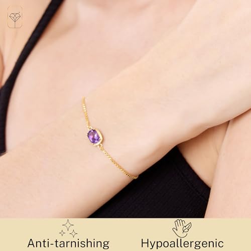 MAX + STONE 18K Gold Over Silver Gemstone Bracelets for Women | Hypoallergenic Birthstone Bracelet | Anti Tarnish Gold Plated Sterling Silver Bracelets for Women - color: Amethyst