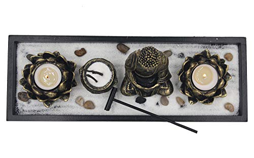 DharmaObjects Zen Garden Buddha Statue Lotus Tea Light Candle and Incense Holder Complete Set Home Décor Gift