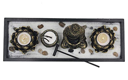 DharmaObjects Zen Garden Buddha Statue Lotus Tea Light Candle and Incense Holder Complete Set Home Décor Gift