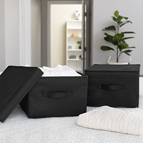 Household Essentials Large Fabric Storage Box With Lid Box, Black, Set of 2 - color: Black
