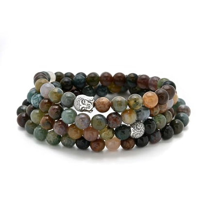Buddha Charm Meditation Jewelry of 108 Mala Prayer Beads Bracelet or Necklace - style: Indian Agate