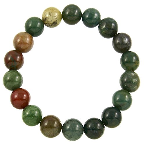 Falari 10mm Natural Semi Precious Gemstone Stretch Bracelet Unisex - color: Indian Agate