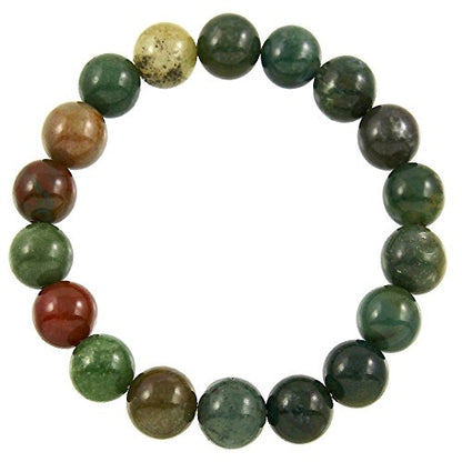 Falari 10mm Natural Semi Precious Gemstone Stretch Bracelet Unisex - color: Indian Agate