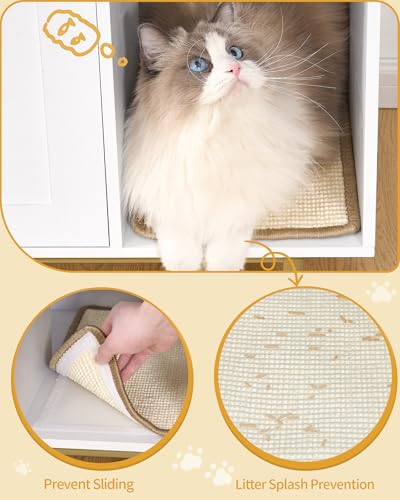 Hzuaneri Cat Litter Box Enclosure,Hidden Litter Box Furniture with Storage, Large Wooden Cabinet with Sisal Mat, Modern Cat Washroom for Living Room, Bedroom, Entryway, White and Gold 01503GCLB - color: White and Gold