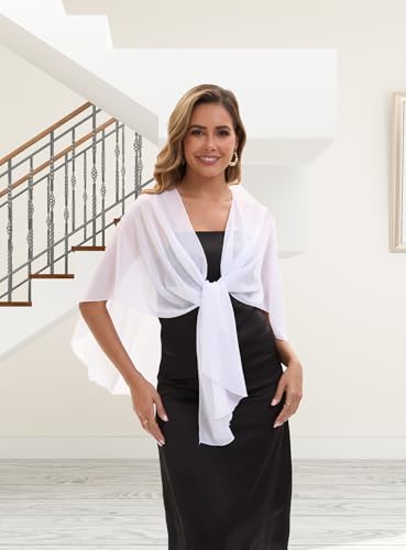 Baoqiya Chiffon Shawl Evening Scarf Shawls and Wraps for Women Wedding Party Bridal Scarves Cover Ups - color: White