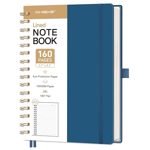 Spiral Journal Notebook, 160 Lined Pages, A5 Medium Size (5.7'' x 8.3''), for Men & Women, Journaling, Writing, Work & Office, Hardcover, 100 GSM Thick Paper (Navy Blue) - color: Navy Blue