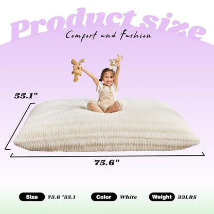 Hobestluk 3 in 1 Bean Bag Chair Giant Bean Bag Chairs for Adults with Ripple Cover Convertible Bean Bag Floor Cushion with Machine Washable Cover for Living Room (Ripple White) - color: Rice White