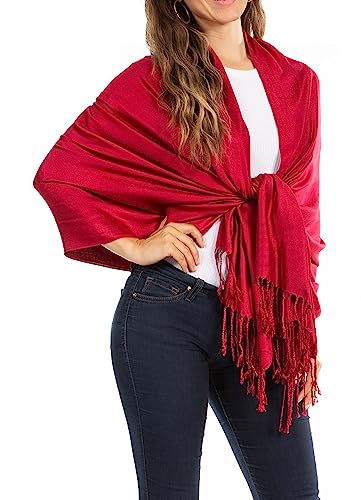 Sakkas 78" X 28" Rayon from Bamboo Soft Solid Pashmina Feel Shawl/Wrap/Stole - color: Dark Red