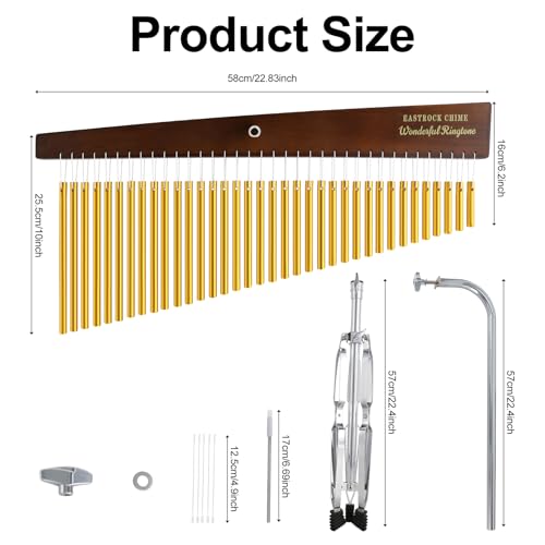 EASTROCK 36 Note Chimes Slant Style Musical Instruments Percussion Instrument European Ash Single-row Chime Bar Chimes Percussion Height-Adjustable Stand Gold - color: Gold