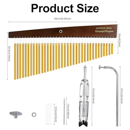 EASTROCK 36 Note Chimes Slant Style Musical Instruments Percussion Instrument European Ash Single-row Chime Bar Chimes Percussion Height-Adjustable Stand Gold - color: Gold