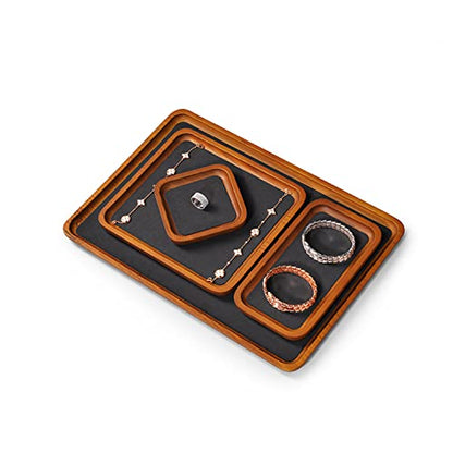 Oirlv Solid Wood Jewelry Display Tray Small Jewelry Tray Rings Earrings Bracelets Necklace Holder Organizer(Rectangle, Grey)