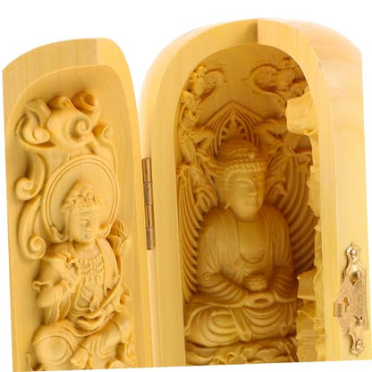 Buddha Statue for Home Decor Wooden Buddha Figurine 3-Compartment Box Handmade Pine Wood Spiritual Carving for Meditation and Zen Spaces for Home and Office Decoration Style