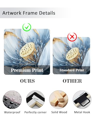 Lotus Wall Art Navy Blue and Gold Zen Lotus Flower Canvas Prints Set of 3 Framed Meditation Floral Artwork for Bathroom Living Room Yoga Spa Home Decor Ready to Hang(11"x14"x3)