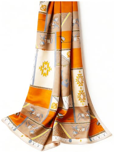 100% Mulberry Silk Oversized Women’s Sun-Shielding Shawl Formal Evening Neckwear Featherlight Airy - color: N29-geo Patch Scarf（69" X 21"inch）