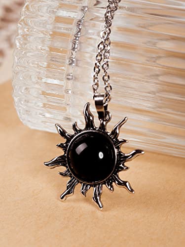 Sacina Gothic Boho Sun Necklace, Black Sun Grunge Witchy Necklace, Christmas New Year Jewelry Gift For Women