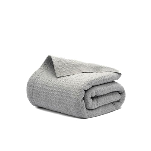 Salt Earth 100% Cotton Waffle Blanket, King Size 106"x92" – Lightweight All Season Throw Blanket for Couch, Bed & Bedroom, Soft Modern Cozy Cotton Blanket (Scottish Grey) - color: Scottish Grey, size: King