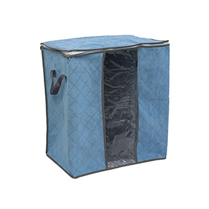 uxcell Non Woven Fabric Family Quilt Clothes Dustproof Zippered Storage Bag Pale Blue