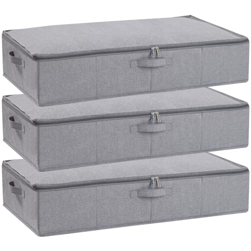 Underbed Storage Organizers, 31.5 x 15.7 x 5.9 Inch Container Bags with Lids, Storage Boxes With Handles for Blanket, Pillows, Shoes, Grey, 3 Pack - color: Grey, size: 31.5x15.7x5.9in(3-Pack)
