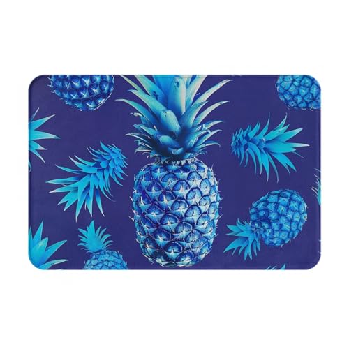Blue Pineapple Printed Flannel Non - Slip Floor Mat 16x24in - Soft Plush Microfiber Rug for Every Indoor Space - color: Blue Pineapple