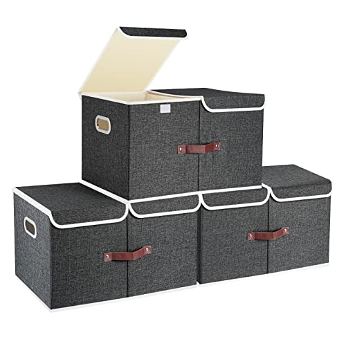 TYEERS Extra Large Collapsible Storage Bins with Lids and Compartments, Washable, Fabric Storage Boxes, 21.7x13x11.8 inches, 3 Pack, Black - color: Black, size: 3-Pack 21.7x13x11.8 in