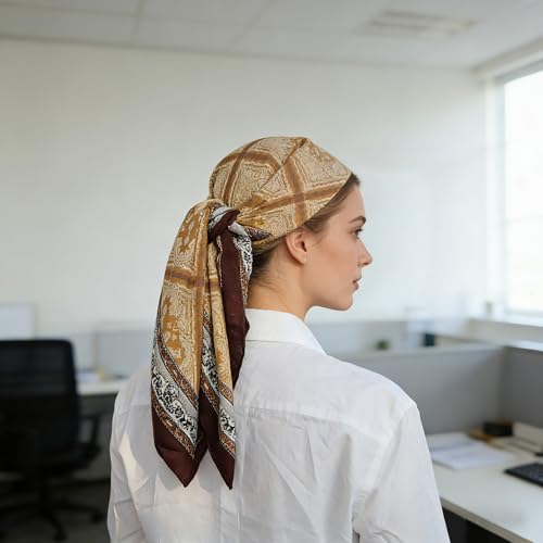 35" Head Scarf Large Square Scarf Like Cotton Hairscarf Fashion Scarves Bandana Night Sleeping Wraps for Women B01 - color: Beige Diamond-shaped