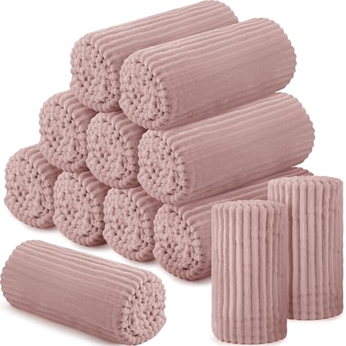 Buryeah 12 Pcs Flannel Throw Blanket Bulk 50 x 60 in Sleepover Blanket Outdoor Wedding Throw Lightweight, Oeko-tex Standard 100 Certified for Sofa Homeless Gifts (Rosewood Pink) - color: Rosewood Pink