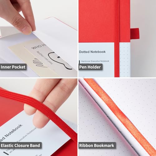 Heture Hardcover Dotted Notebooks, A5 Dotted Journal Notebook for Writing 160 Pages, 8.2 x 5.5 inch, Classic Dotted Notebooks for College/Work/Travel (Dotted-3 Pack, Red) - color: Red, style: Dotted-3 Pack