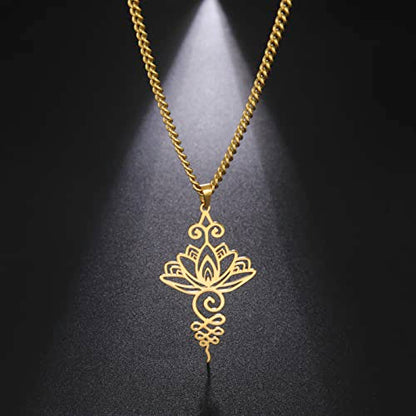 TEAMER Lotus Necklace Stainless Steel Flower of Life Necklace Yoga Meditation Pendant Inspirational Jewelry For Women - color: Style 1 - Gold