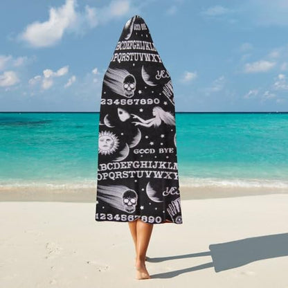 Skull Moon Sun Gothic Witch Board Seamless Black Large Size Comfortable Hooded Blanket, Warm Blanket 40"x50" - color: Skull Moon Sun Gothic Witch Board Seamless Bl, size: 40"x50"
