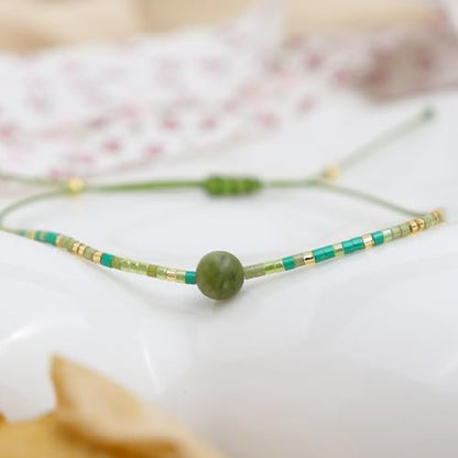 Healing Stone Colorful Beaded Bracelets for Women, Boho Adjustable Handmade Natural Stones Small Beads Friendship Outfit Accessories Jewelry Gift. - color: 0801H