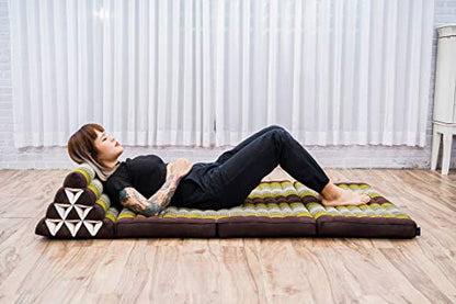 Leewadee 3-Fold Mat XXL with Triangle Cushion – Firm TV Pillow, Foldable Mattress with Cushion Made of Kapok, 67 x 31 inches, Brown Green - color: Sf20 - Brown, Green, size: 3 seating segments XL