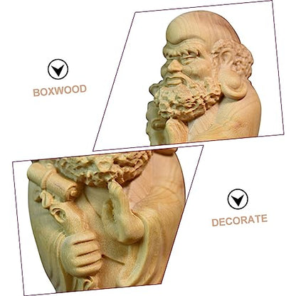 Bodhidharma Hand-Carved Wooden Statue Ornament Yellow Birch Material Zen Decor for Home Office Unique Desktop Figure for Meditation Spaces